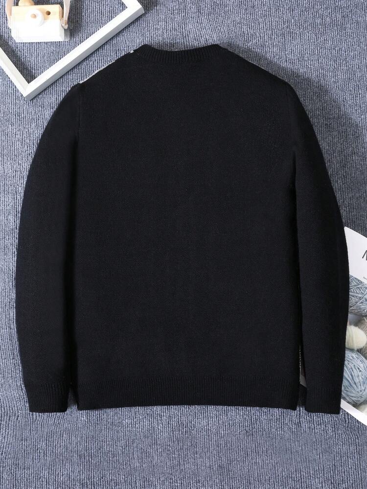 Teen Boys' Classic Plaid Patchwork Crew Neck Sweater