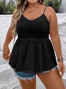 Breezaya Plus Size Women's Ruffled Hem Camisole With Adjustable Straps - Black - View 7