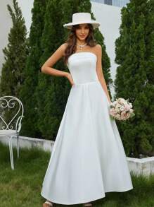 Vestido de novia elegante blanco con manga tubo - Blanco - Ver 5