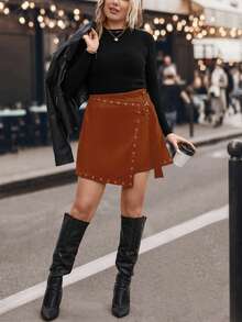 Calvaya Kích thước lớn Kim loại Thêm dài Váy - Cà phê nâu - Xem 3