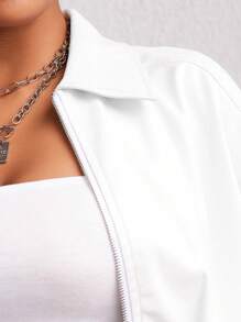 SHEIN EZwear Thả vai Dây kéo Da nhìn áo - trắng - Xem 6