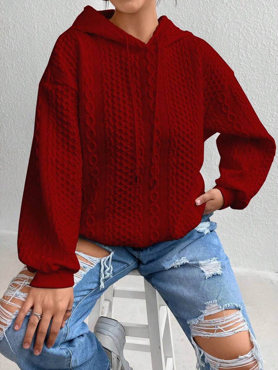Flirla Của phụ nữ Màu thuần Kích thước lớn Dệt kim Áo nỉ - Đỏ - Xem 1