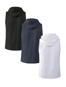 Manfinity Homme 男士大码3入組素色連帽背心上衣 - 彩色 - 查看 2