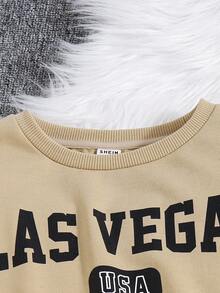 3pcs/Set Tween Girls' Leisure Letter Print Sweatshirt, Drawstring Sweatpants And Solid Color Tank Top - Multicolor - View 4