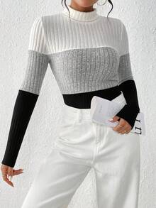 SHEIN Essnce Khối màu Tay áo dài Dệt kim Áo Đối với phụ nữ - Nhiều màu - Xem 3