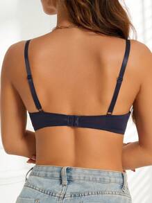 女士蕾丝钢圈文胸内衣 - 藏蓝色 - 查看 2