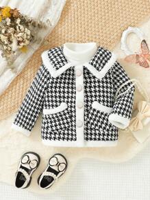 Baby Girls' Houndstooth Coat - Black and White - View 1