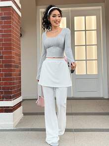 SHEIN MOD 女士可愛蝴蝶結設計 T 卹 - 淺灰色 - 查看 5