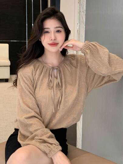 DAZY 女式系带衬衫，秋装长袖上衣