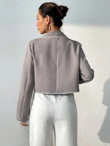 SHEIN Unity 女式純色短款西裝外套 - 灰色 - 查看 2