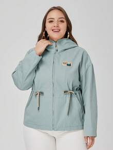 Astrid Kích thước lớn Của phụ nữ Lá thư Vá lại Eo dây rút áo có mũ Áo khoác - màu xanh lá - Xem 1