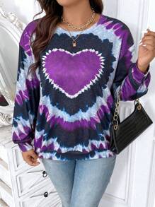 SHEIN LUNE 大码女式爱心扎染印花卫衣，适合毕业季、返校季、教师节等场合，秋季新款套头卫衣 - 紫色 - 查看 5