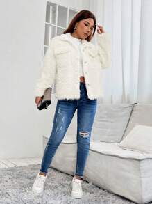 SHEIN PETITE Túi có nắp Thả vai áo - trắng - Xem 4