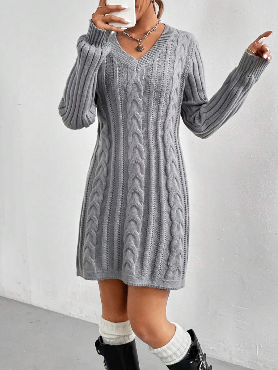 SHEIN Unity Vestido de punto tejido de cable - Gris - Ver 1