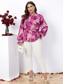 SHEIN Clasi Women's Plus Size Stand Collar Floral Print Shirt - Multicolor - View 4