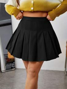 SHEIN EZwear Plus High Waist Pleated Skirt - Black - View 4