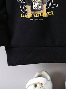 Young Boy Slogan & Dog Print Thermal Pullover - Black - View 6