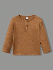 Young Boy Casual Comfortable Button-Up Solid Color Long Sleeve T-Shirt - Multicolor - View 14