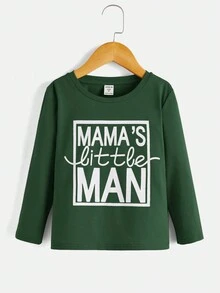 SHEIN Chàng trai trẻ Đồ họa Chữ cái Áo thun - Màu xanh lá cây đậm - Xem 4