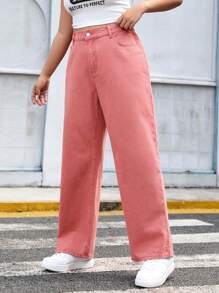 SHEIN EZwear 大碼牛仔褲 - 粉色 - 查看 3