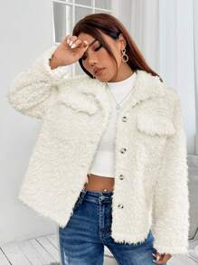 SHEIN PETITE Túi có nắp Thả vai áo - trắng - Xem 3