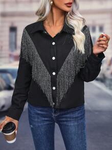 Chiquease 流蘇邊前紐扣夾克 - 黑色 - 查看 1