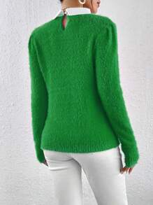 SHEIN Unity Suéter De Mujer Con Detalles De Pedrería - Verde - Ver 2