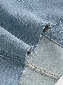 SHEIN MOD Blusa De Mezclilla Para Mujeres Con Cierre Frontal De Botones Y Tirantes Ajustables - Lavado ligero - Ver 3