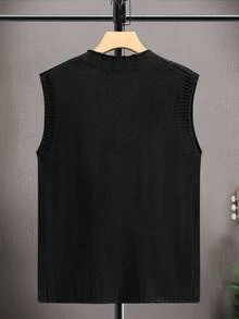 Aesthetic Post 男士V領扭結針織背心 - 黑色 - 查看 2