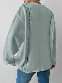 RueChic Của phụ nữ Thả vai Áo len dệt kim Với Thiết kế rỗng - Màu xanh ngọc - Xem 2