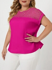 SHEIN Clasi Plus Size Women's Lace Spliced Shirt - Red Violet - View 3