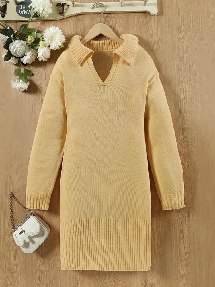 Teenage Girls' Solid Color Drop Shoulder Sweater Dress