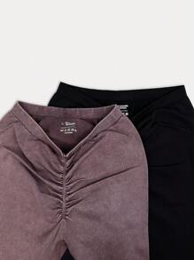 Yoga Basic 3入組漸變圖案緊縮褶皺臀部運動打底褲 - 彩色 - 查看 5