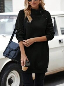 SHEIN LUNE 高領紐扣細節運動衫