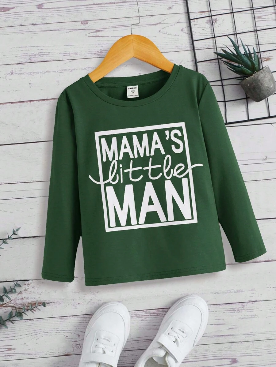 SHEIN Chàng trai trẻ Đồ họa Chữ cái Áo thun - Màu xanh lá cây đậm - Xem 1