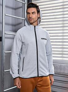 Manfinity Sport Corelite Men's Letter Print Zipper Front Hooded Sports Jacket Workout Tops Sports Jacket - Light Grey - View 3