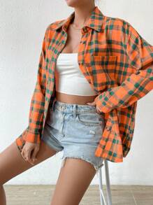 SHEIN Essnce 女式落肩格紋襯衫