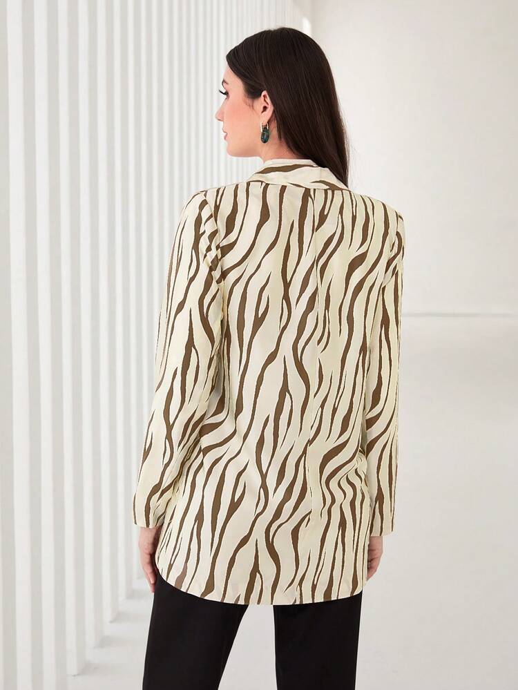 Zebra Striped Long Sleeve Blazer Without Belt Fall Cloth For Women