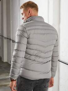 SHEIN Cottnline Men's Zipper Collar Padded Jacket With Slant Pockets - Light Grey - View 3