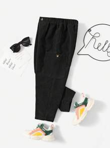 SHEIN Young Boy's Casual Corduroy Pants With Elastic Waistband - Black - View 1