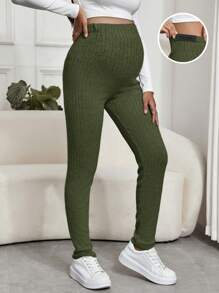 SHEIN Thai sản Màu thuần Sọc & Sọc Xà cạp - Màu xanh Ô liu - Xem 1