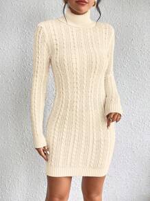 SHEIN Unity 紋理高領緊身連身裙 - 杏色 - 查看 1