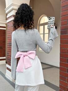 SHEIN MOD 女士可愛蝴蝶結設計 T 卹 - 淺灰色 - 查看 1