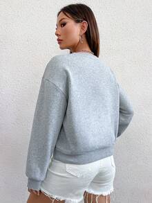SHEIN Unity Casual Solid Color Sweatshirt With Chest Pocket And Shoulder Zipper Detail - Light Grey - View 2