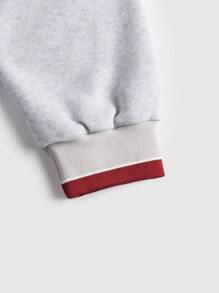 Flirla Plus Size Women's Letter Print Fleece Pullover Sweatshirt Fall - Grey - View 6