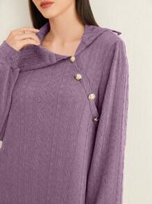 Mulvari Arabic Style Asymmetrical Neckline Button Decoration Dress - Purple - View 5