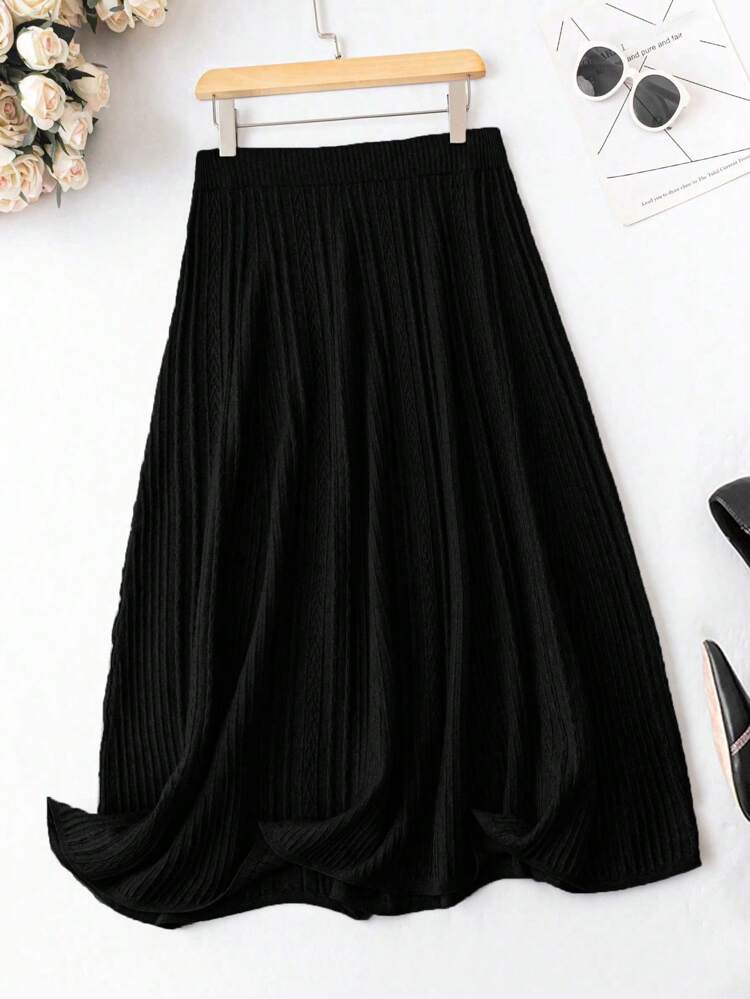 Plus Size Solid Color Sweater Skirt, For Winter Fall