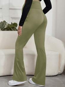 SHEIN Maternity Adjustable Waist Wide Leg Pants, Long - Green - View 2
