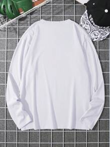 Manfinity Roghcode Men Vacation Printed Loose Fit Long Sleeve T-Shirt With Letter Graphic Pattern, Boyfriend Gift, Fall - White - View 3