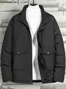 Manfinity Homme Men Flap Pocket Zip Up Padded Coat Without Sweater - Black - View 1